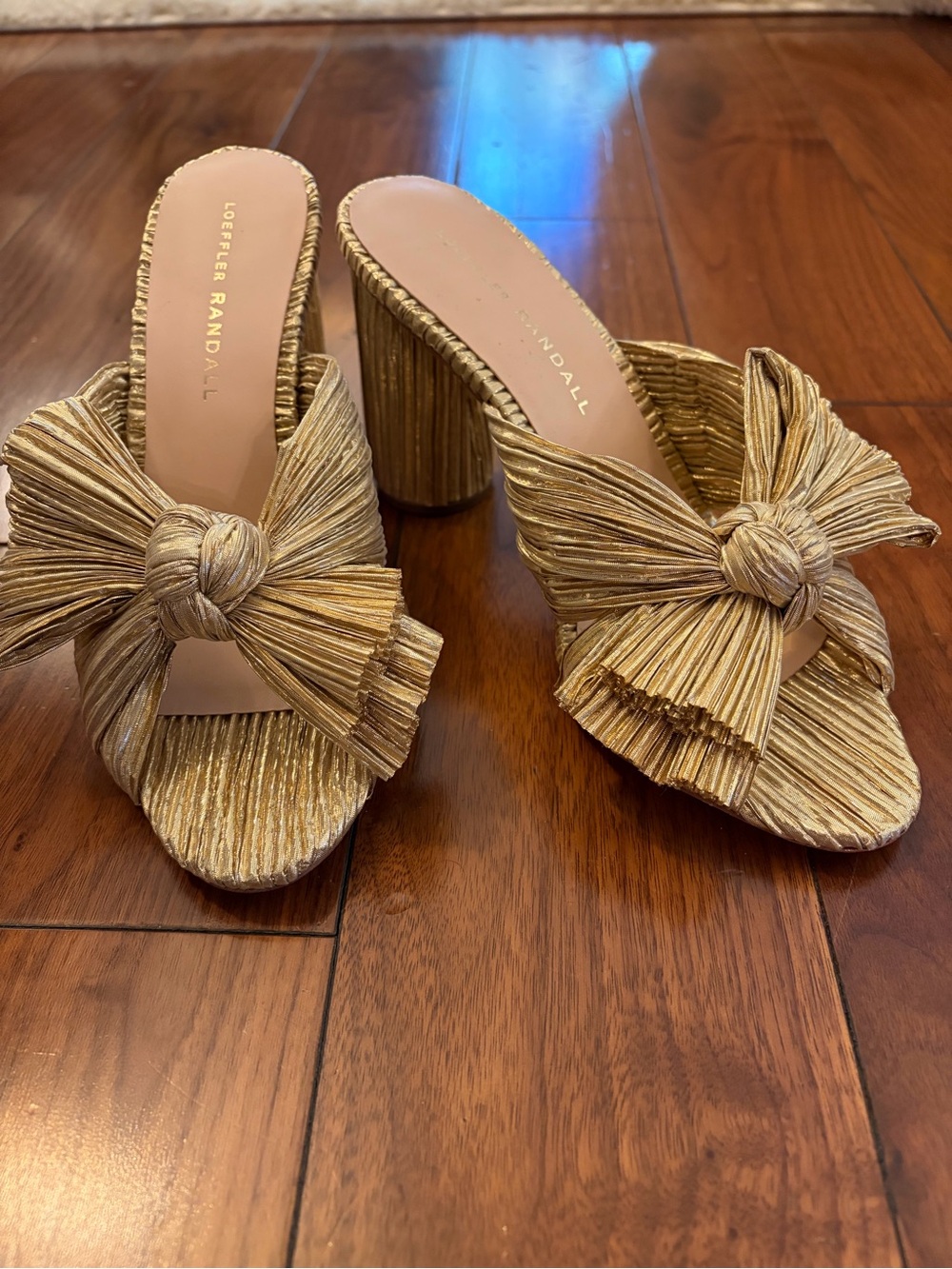 Loeffler Randall Women's Penny Pleated High Heel Slide Sandals Gold - Picture 3 of 9